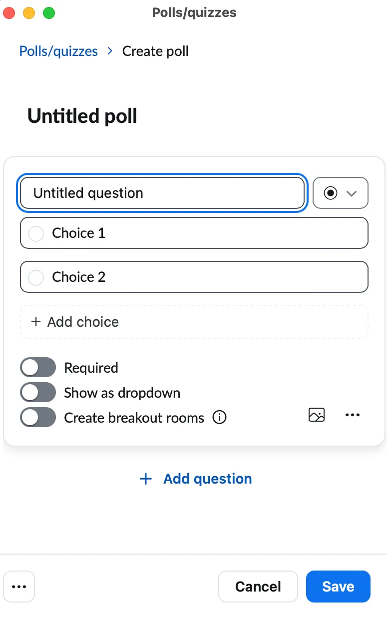 the Poll creation window